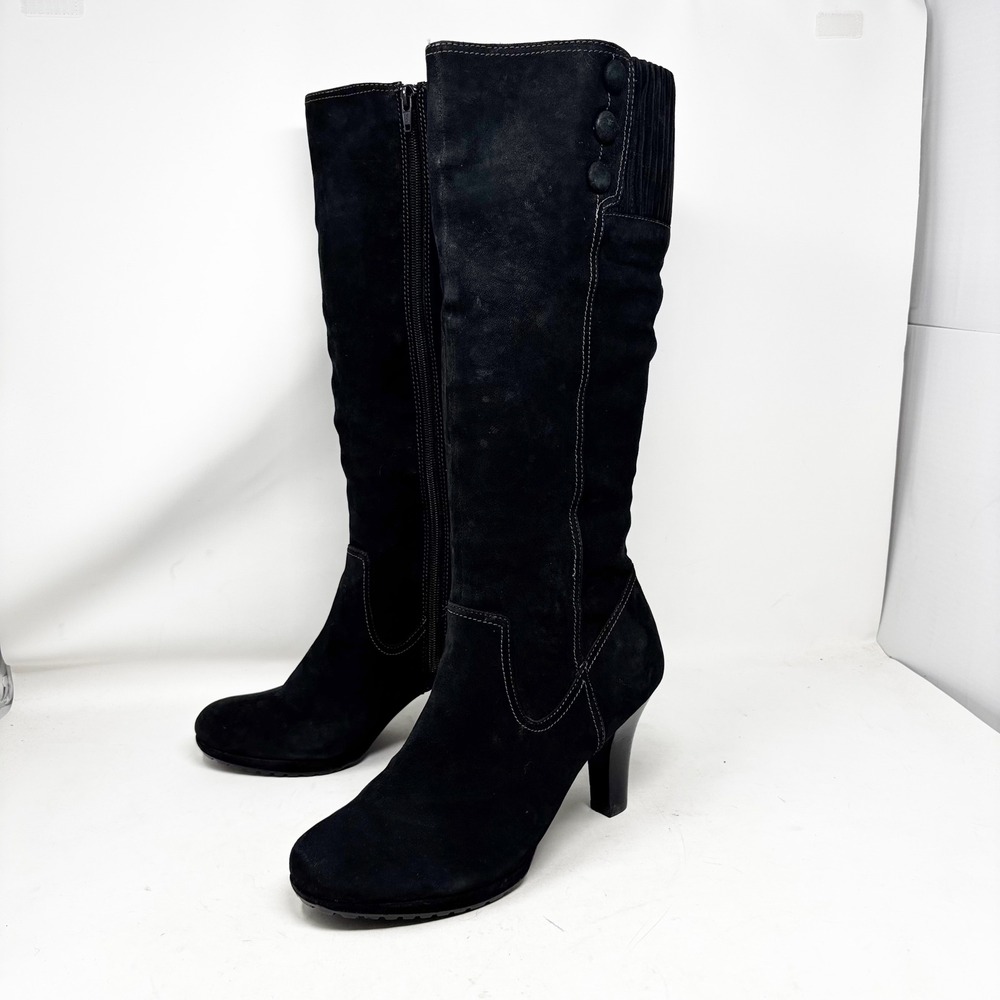 Sofft Womens Black Suede Leather Knee High Zipper Boots Size 10 Round Toe